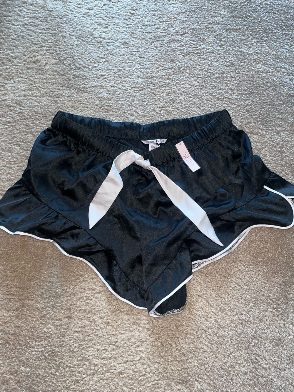 Victoria's Secret Black PJ Shorts with Light Pink Tie